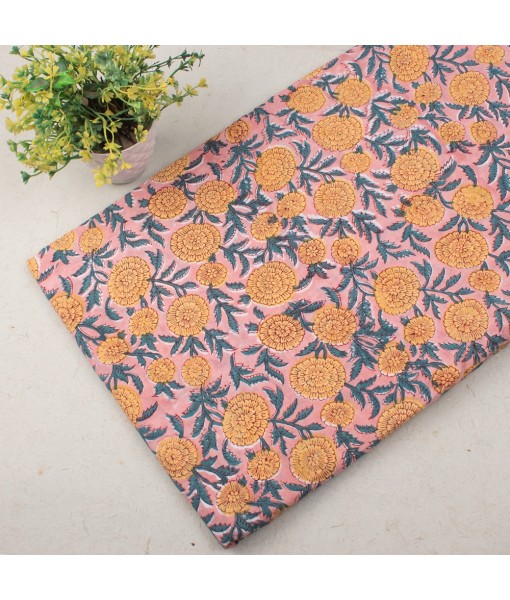 Handmade Pale Chestnut Multi Floral Block Printed Fabric Dress Material