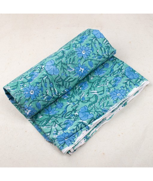 Handmade Light Green Multi Floral Block Printed Fabric Dress Material