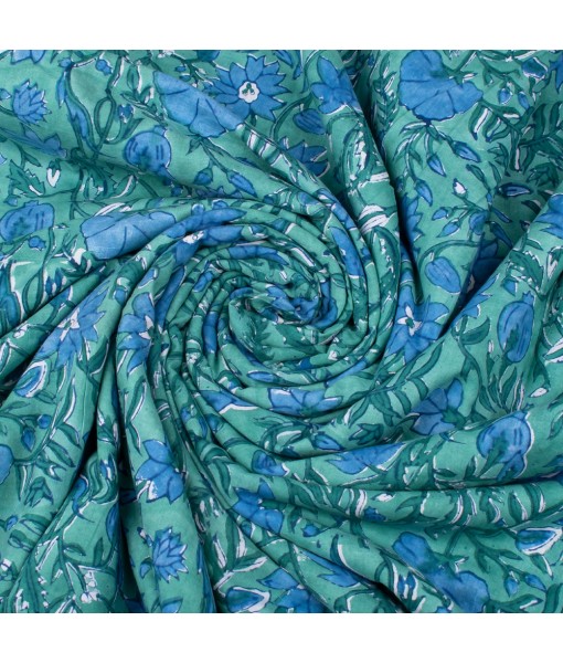 Handmade Light Green Multi Floral Block Printed Fabric Dress Material