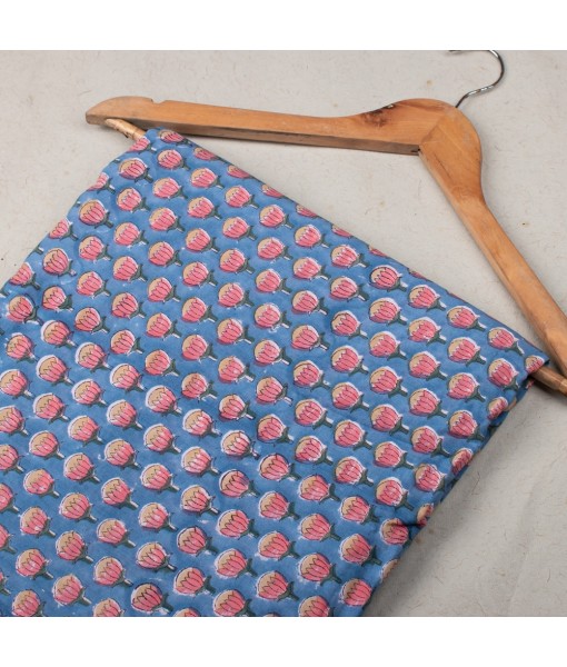 Indian Handmade Blue Multi Floral Block Printed Fabric Dress Material