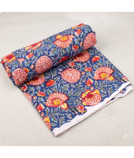 Handmade Blue Multi Floral Block Printed Fabric Dress Material