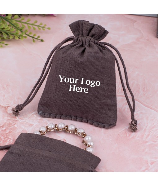 Umbra Grey Cotton Drawstring Pouch for Jewellery Packaging With Brand Logo Print