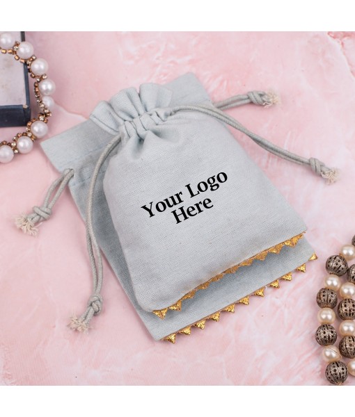 Grey Cotton Designer Jewellery Pouches & Bags for Packaging With Brand Logo Print