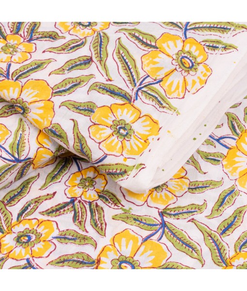 Hand Block Printed Floral Design Cotton Fabric By Yards