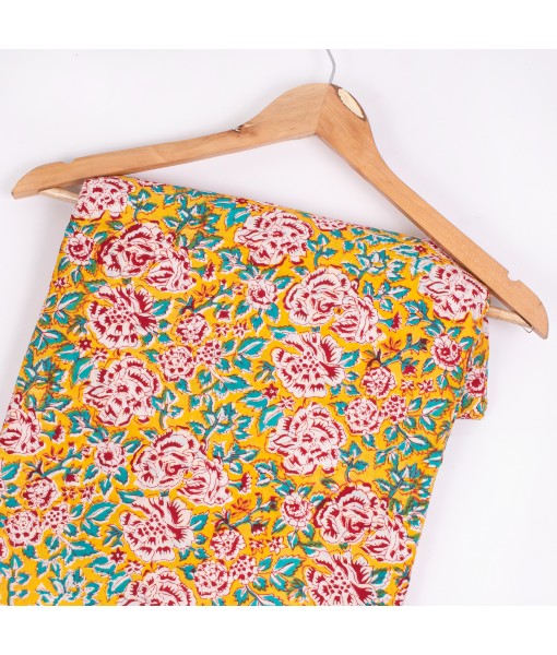 Handmade Floral Block Printed Cotton Dressmaking Fabric - Tulinii