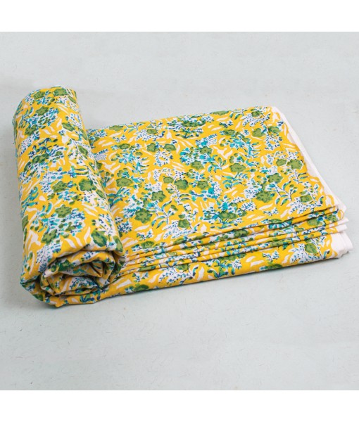 Lemon Floral Printed Cotton Running Indian Fabric 