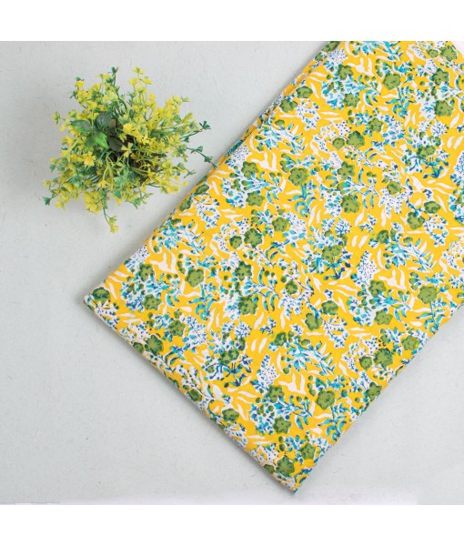 Lemon Floral Printed Cotton Running Indian Fabric 