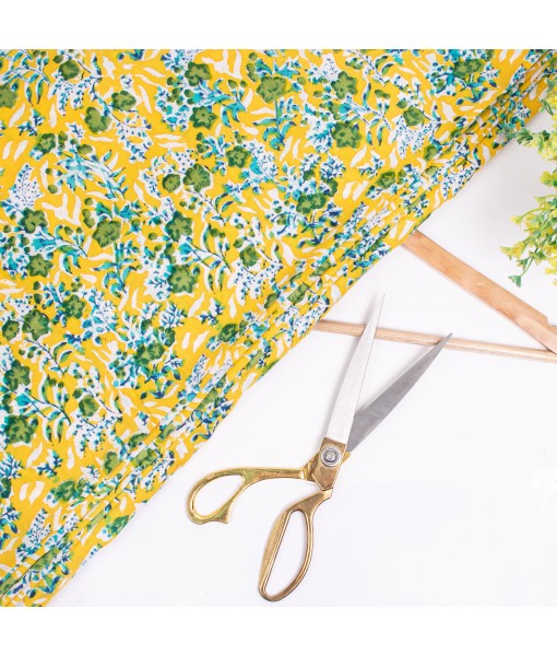 Lemon Floral Printed Cotton Running Indian Fabric 