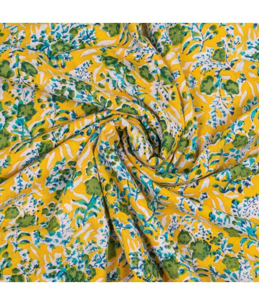 Lemon Floral Printed Cotton Running Indian Fabric 