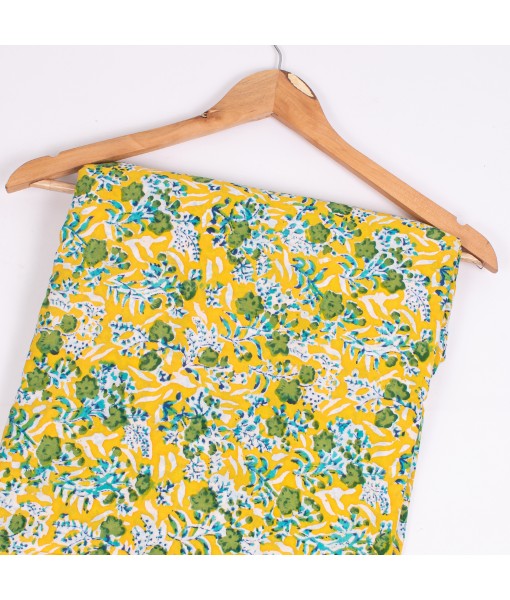 Lemon Floral Printed Cotton Running Indian Fabric 