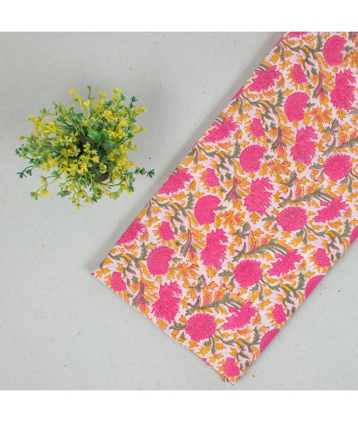 Natural Cotton Wooden Block Printed Dress Material Indian Fabric - Tulinii