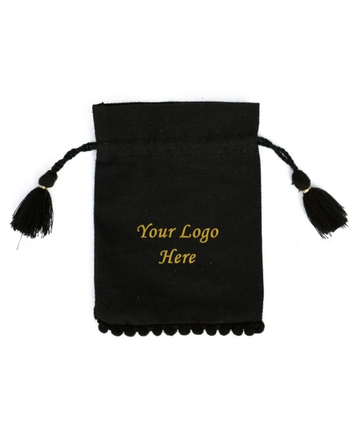 Personalized Jewelry Pouches Small Black Storage Drawstring Bags - Tulinii