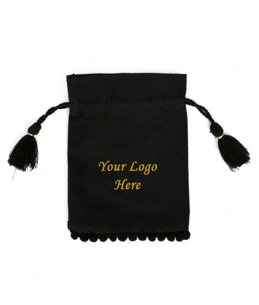 Personalized Jewellery Pouches Small Black Storage Drawstring Bags - Tulinii