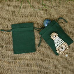 Handmade Cotton Jewelry Green Pouches, Small Gift Packaging Bags
