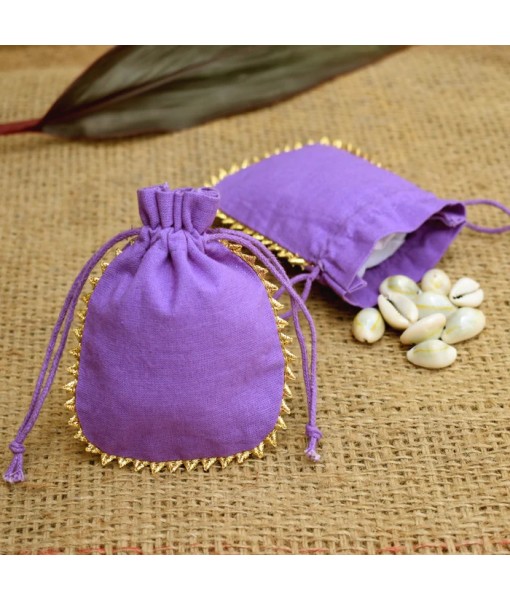 Designer Purple Cotton Jewellery Pouches Wedding Favor Bags - Tulinii