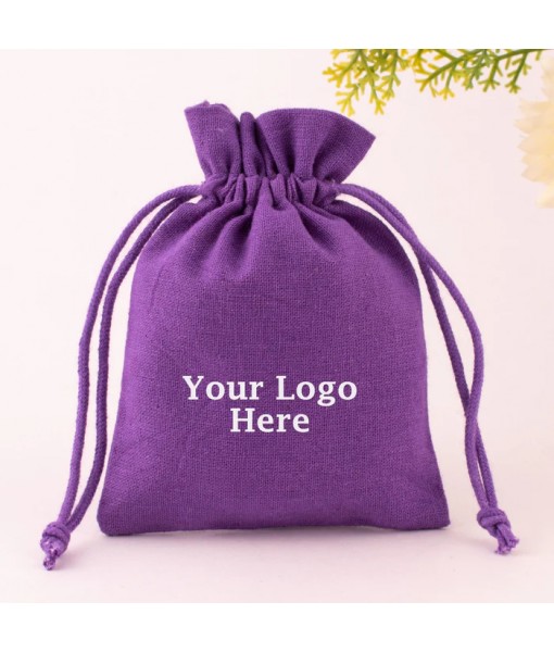 (Pack Of 100) Custom Cotton Drawstring Purple Jewellery Packaging Pouch 