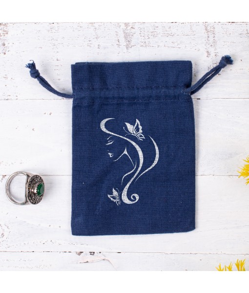 Custom Jewellery Packaging Pouch, Drawstring Pouch With Brand Logo (Navy Blue, Pack Of 100)