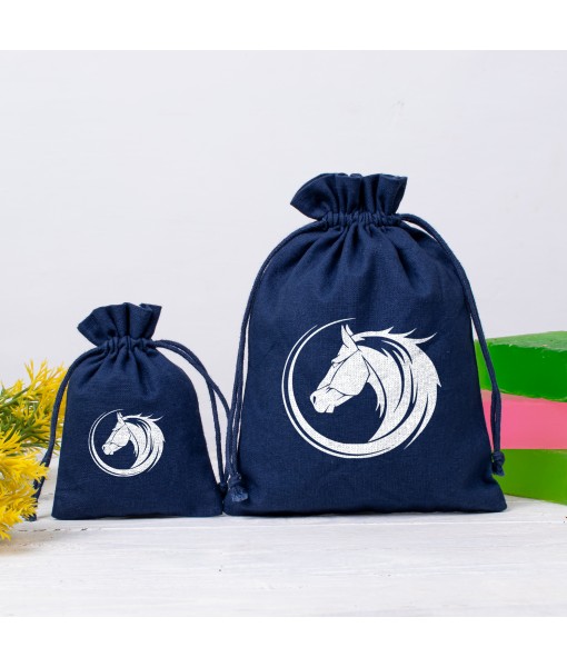 Custom Jewellery Packaging Pouch, Drawstring Pouch With Brand Logo (Navy Blue, Pack Of 100)