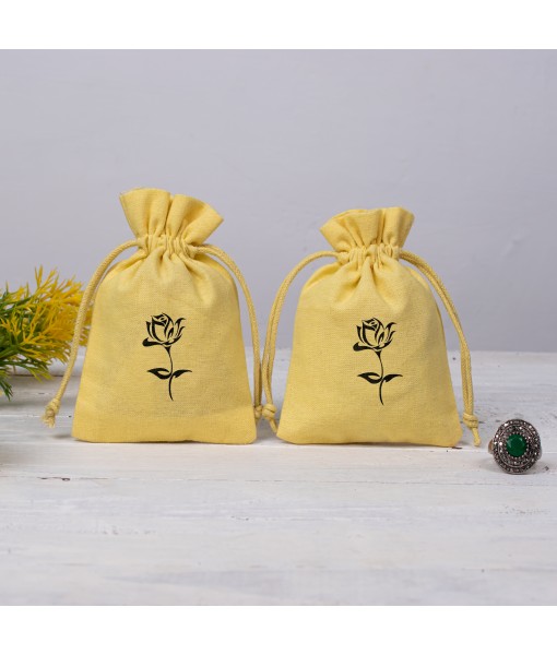 Pack of 100 Cotton Jewelry Yellow Pouches, Small Gift Packaging Bags Custom Pouches - Tulinii