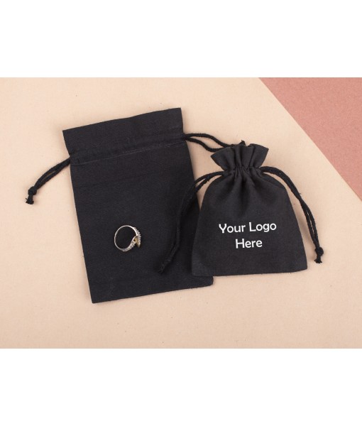 Black Custom Cotton Drawstring Jewellery Packaging Pouch, Eco-friendly Bags (Pack of 100pcs) - Tulinii