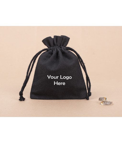 Black Custom Cotton Drawstring Jewelry Packaging Pouch, Eco-friendly Bags (Pack of 100pcs) - Tulinii