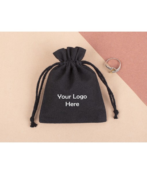 Black Custom Cotton Drawstring Jewellery Packaging Pouch, Eco-friendly Bags (Pack of 100pcs) - Tulinii