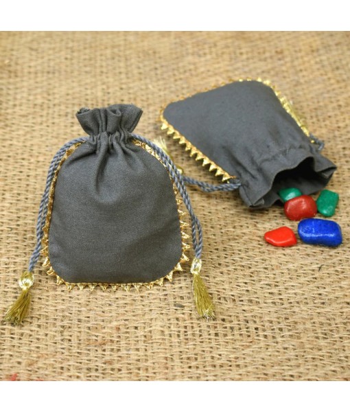 Personalized Logo Small Tassels Bags Round Gold Lace Handmade Jewellery Grey Pouches - Tulinii