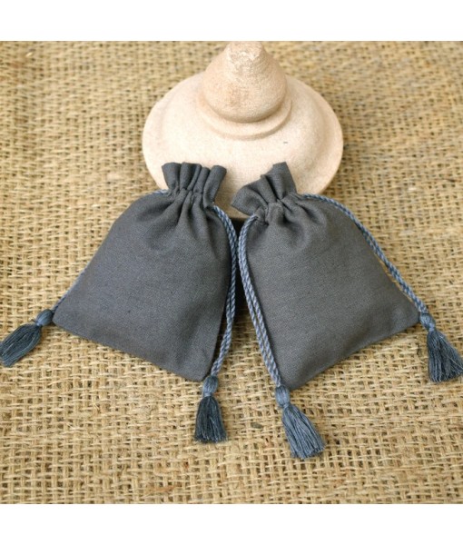 Personalized Logo Small Drawstring Cotton Bags Handmade Jewelry Gray Pouches - Tulinii