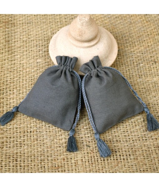 Personalized Logo Small Drawstring Cotton Bags Handmade Jewellery Gray Pouches - Tulinii