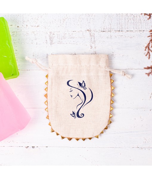 Pack Of 100 Natural Cotton Jewellery Packaging Pouch, Designer Wedding Favor Bags - Tulinii