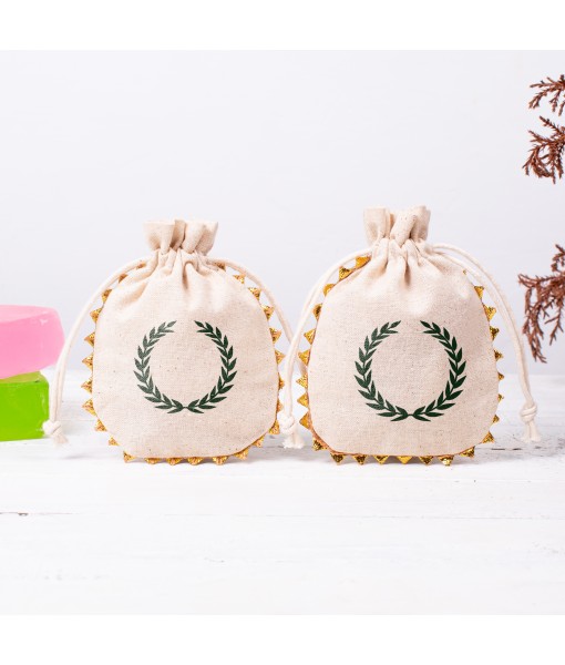 Pack Of 100 Natural Cotton Jewellery Packaging Pouch, Designer Wedding Favor Bags - Tulinii