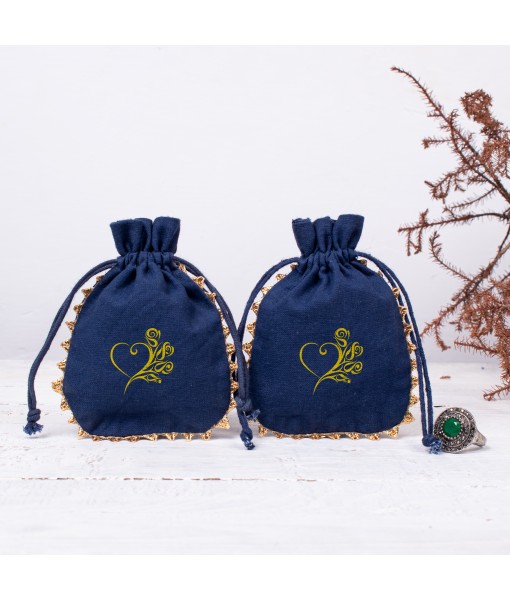 Designer Drawstring Jewelry packaging Pouch Custom Cotton Wedding Favor Gift Bags (Pack Of 100, Navy Blue) - Tulinii