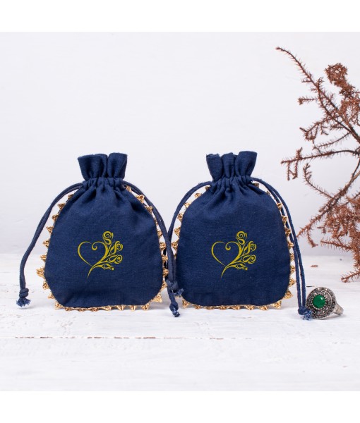 Designer Drawstring Jewellery packaging Pouch Custom Cotton Wedding Favor Gift Bags (Pack Of 100, Navy Blue) - Tulinii