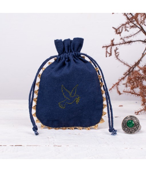 Designer Drawstring Jewellery packaging Pouch Custom Cotton Wedding Favor Gift Bags (Pack Of 100, Navy Blue) - Tulinii