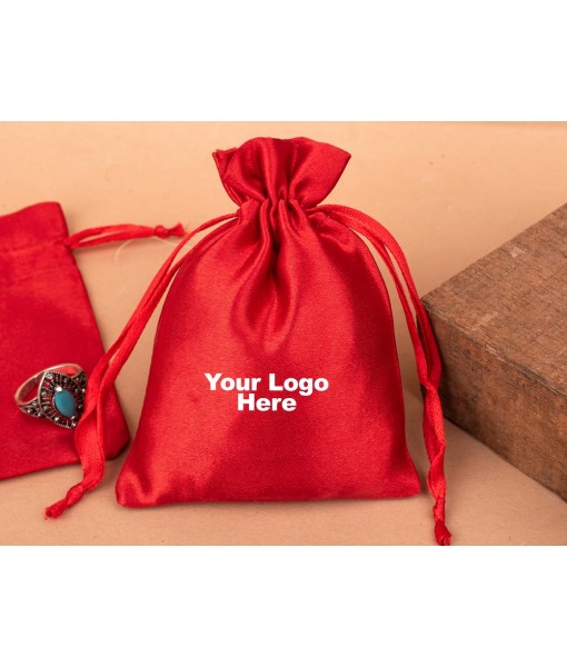 Pure Red Satin Drawstring Pouch, Travel Jewellery Pouch, Satin Bags, Gift Packaging Bags